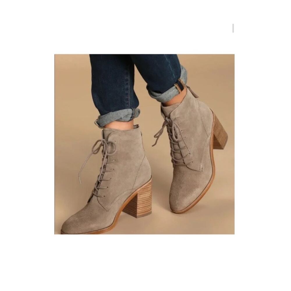 Dolce Vita Rowley Ankle Boots Taupe Gray Suede Lace Up 8 Boho Comfort